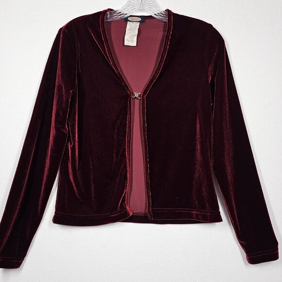 Vintage Y2k 90s Jordache Red Velvet Cropped Cardigan Shrug Medium Grunge Goth - Picture 1 of 6